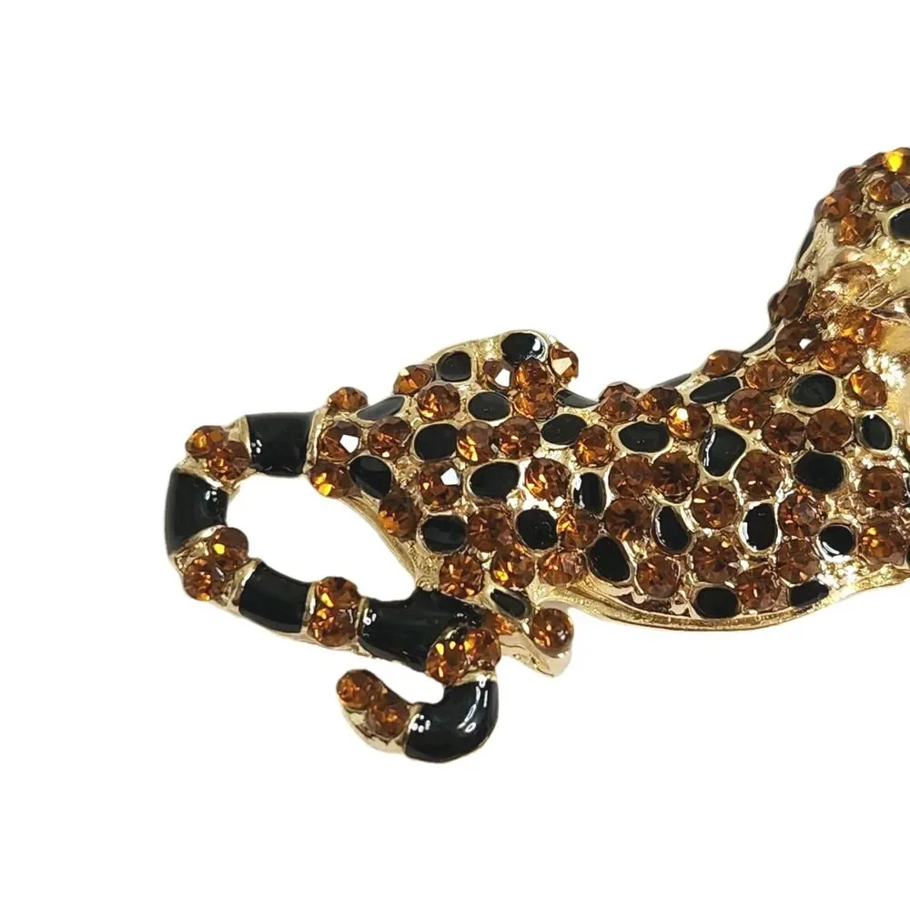Effy Sparkly Rhinestone Panther Keychain Gold Tone Leopard Purse Charm Bling